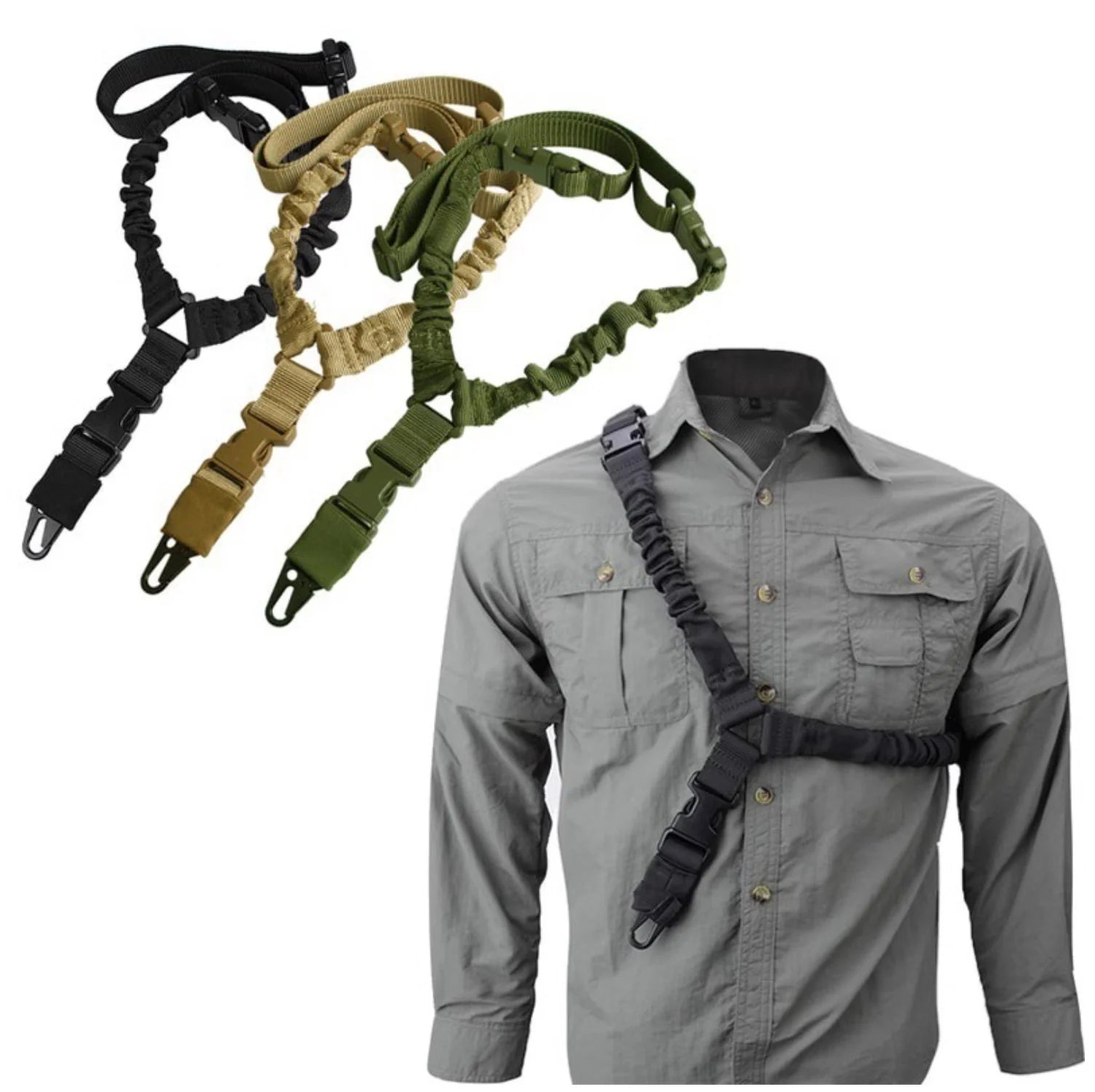 Tactical Single Point Rifle Sling - Adjustable Outdoor Military Gun Sling with Elastic Bungee