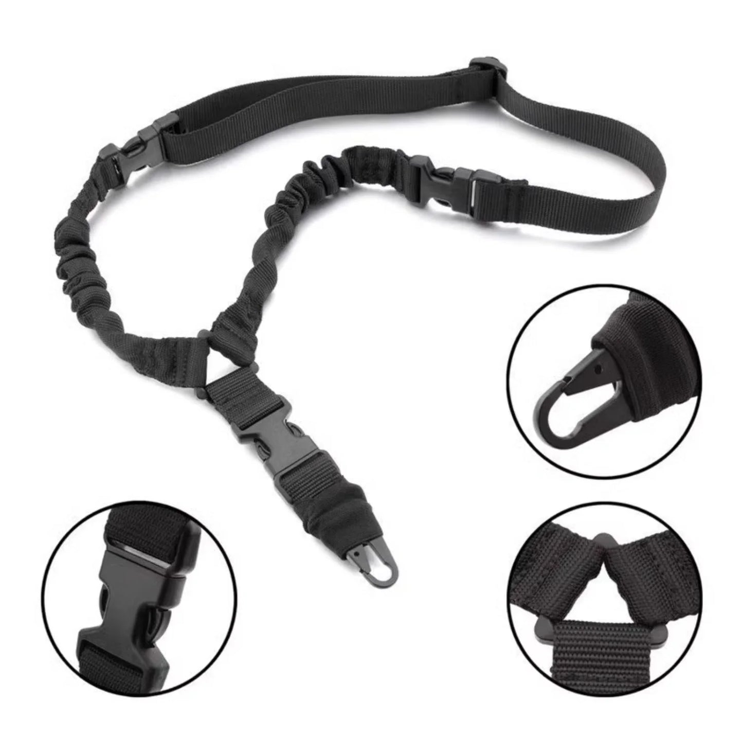 Tactical Single Point Rifle Sling - Adjustable Outdoor Military Gun Sling with Elastic Bungee