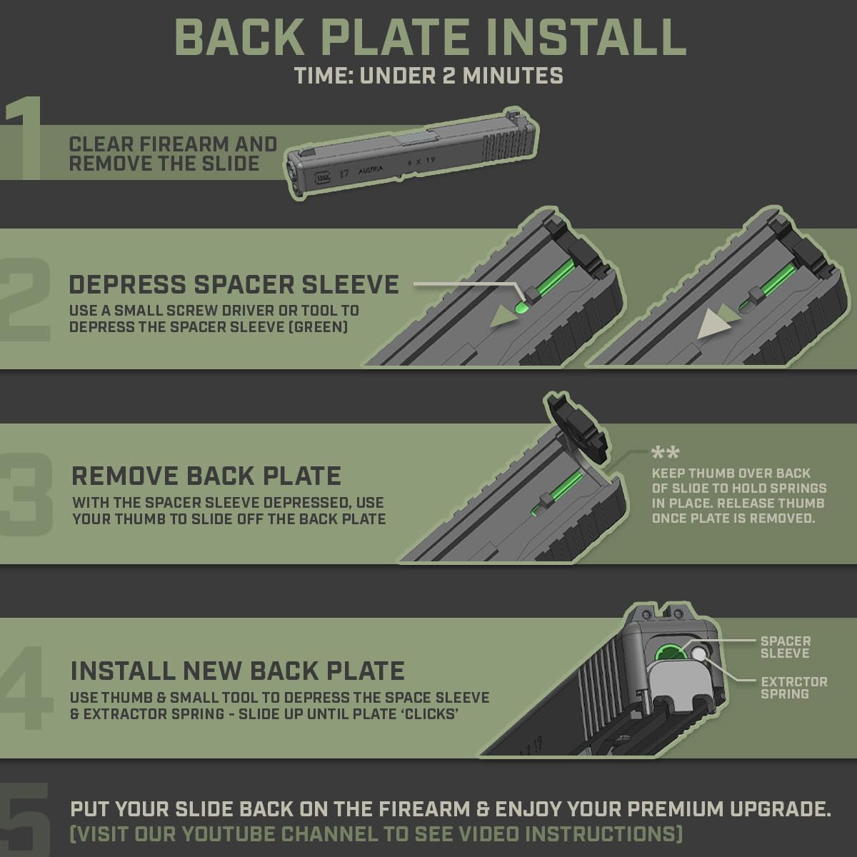 Brass CNC Slide Back Plate for Glock Gen 1-5 Compatible 3D Engraved Milspin